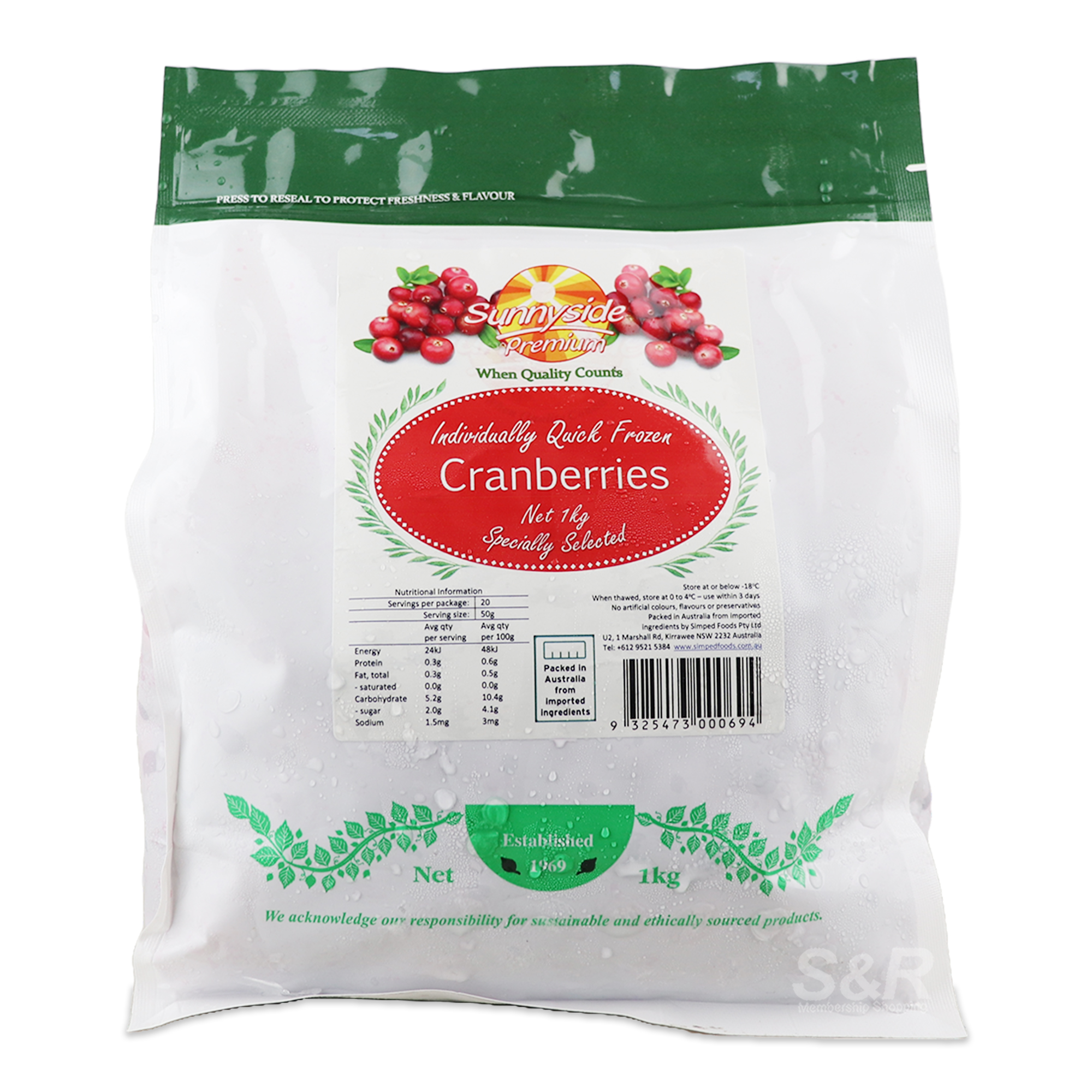 Sunnyside Premium Cranberries 1kg